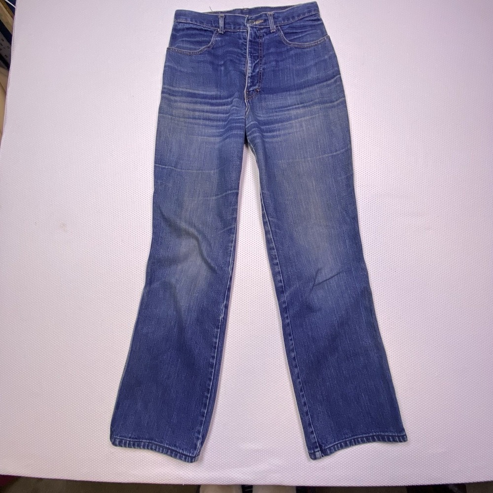 Vintage Brittania High Rise Boot Cut Wide Leg Denim Jeans Brittish Flag 10 long - Picture 6 of 8